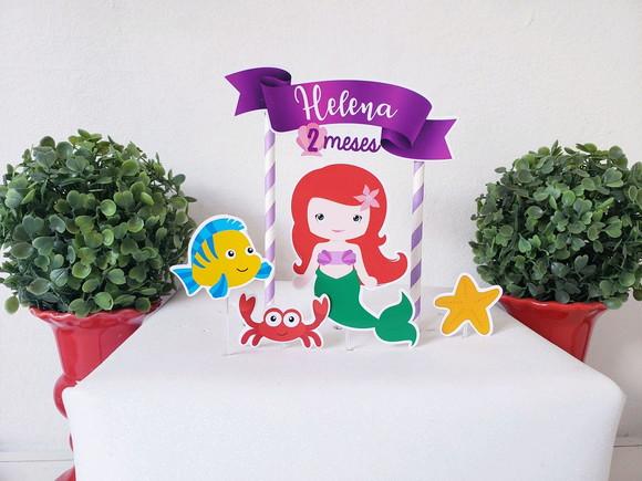 Topo de Bolo Sereia Ariel Cake Topper Mesversário