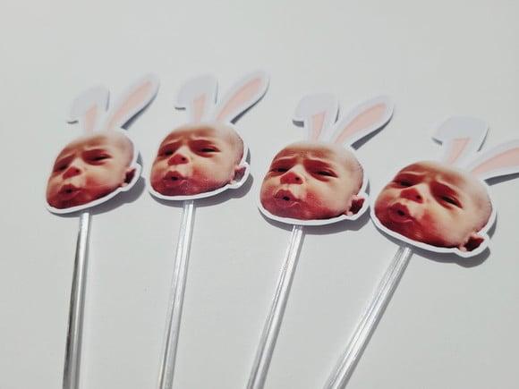 Topper de Doce Rostinho de Coelhinho da Páscoa com Foto