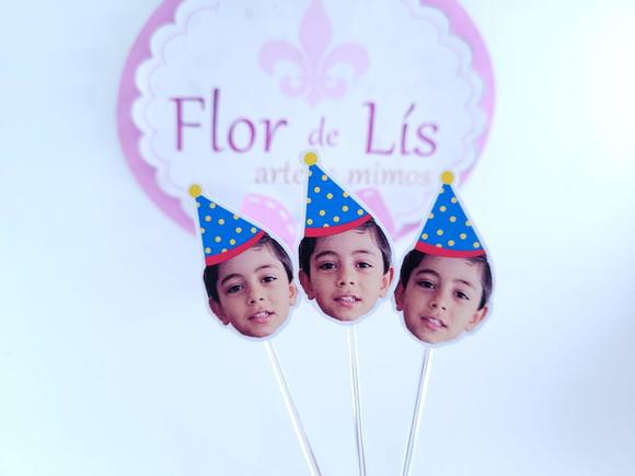 Topper de Doce Rostinho do Bebê Azul com Foto e Chapeuzinho