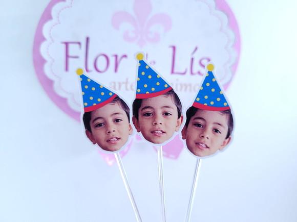 Topper de Doce Rostinho do Bebê Azul com Foto e Chapeuzinho