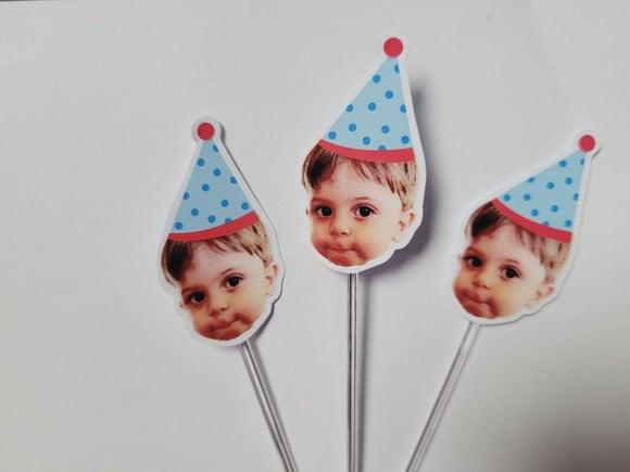 Topper de Doce Rostinho do Bebê com Foto e Chapeuzinho