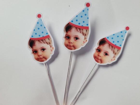 Topper de Doce Rostinho do Bebê com Foto e Chapeuzinho