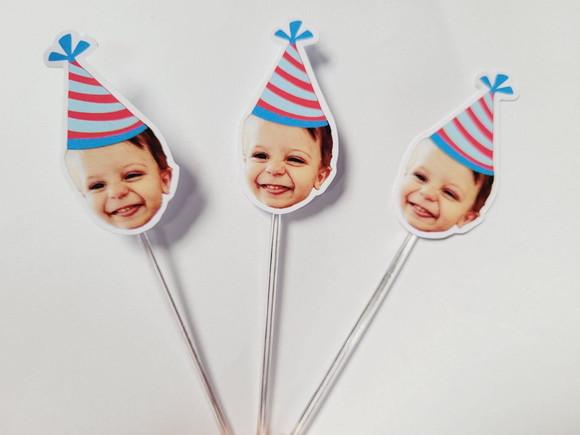 Topper de Doce Rostinho do Bebê com Foto e Chapeuzinho