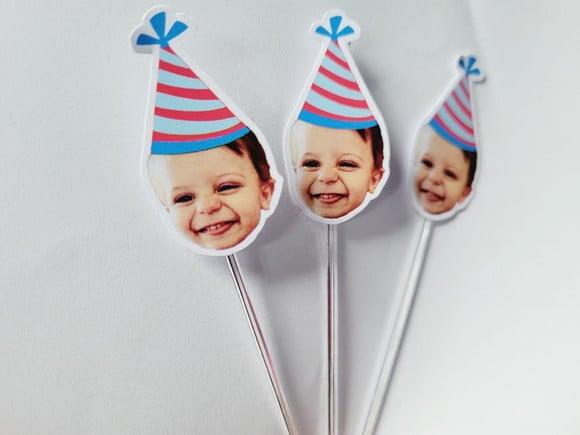 Topper de Doce Rostinho do Bebê com Foto e Chapeuzinho