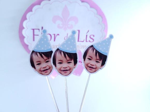 Topper de Doce Rostinho do Bebê com Foto e Chapeuzinho Baby