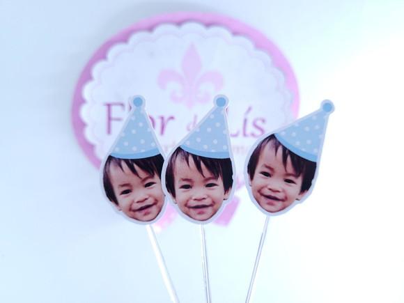 Topper de Doce Rostinho do Bebê com Foto e Chapeuzinho Baby