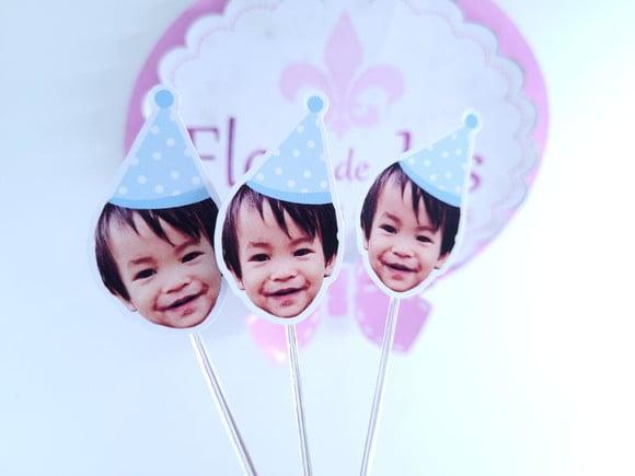 Topper de Doce Rostinho do Bebê com Foto e Chapeuzinho Baby