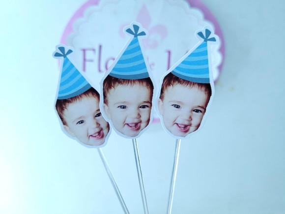 Topper de Doce Rostinho do Bebê com Foto e Chapeuzinho Azul