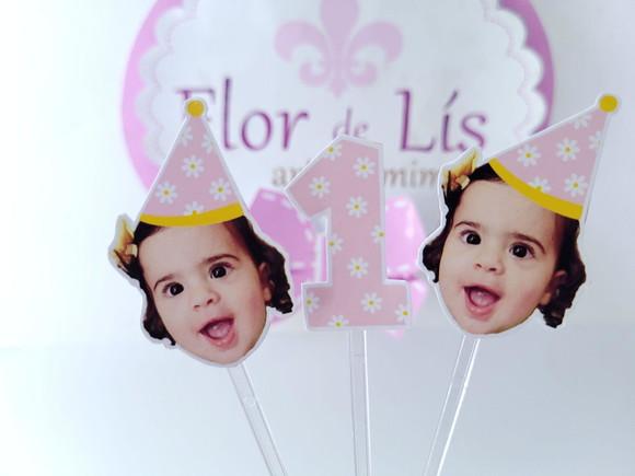 Topper de Doce Rostinho Margaridas com Foto e Chapeuzinho
