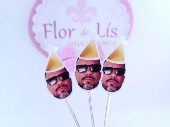 Topper de Doce Rosto Adulto com Foto Divertida Dourado