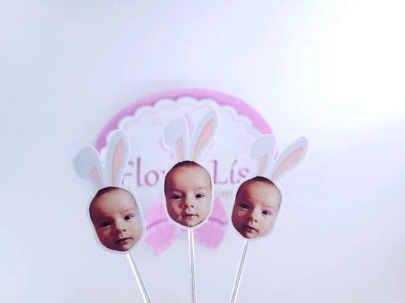 Topper de Doces Foto Bebê Orelhinha de Coelho Páscoa