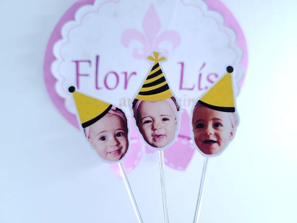 Topper de Doces Rostinho Abelha com Foto e Chapeuzinho
