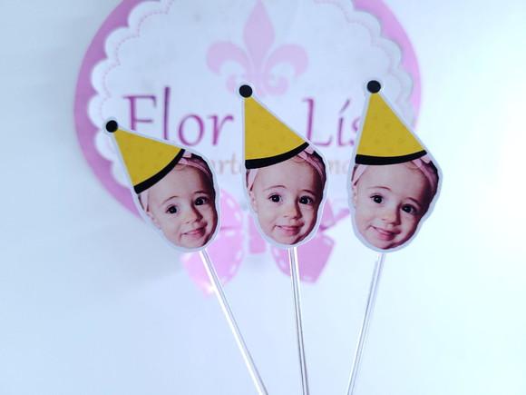 Topper de Doces Rostinho Abelha com Foto e Chapeuzinho
