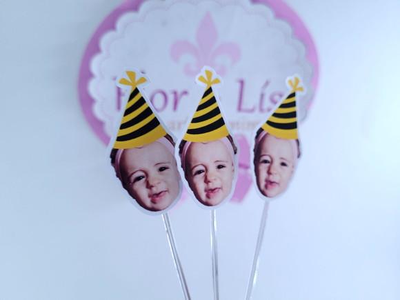 Topper de Doces Rostinho Abelhinha com Foto e Chapeuzinho