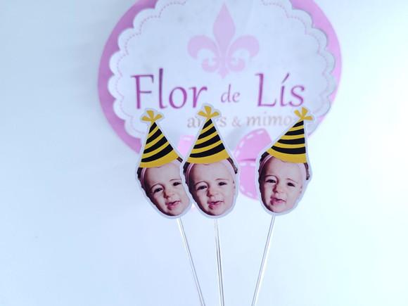 Topper de Doces Rostinho Abelhinha com Foto e Chapeuzinho