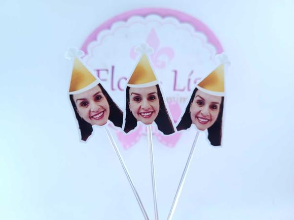 Topper de Doces Rostinho Adulto com Foto Bege e Dourado