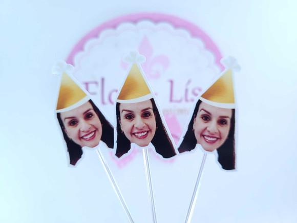 Topper de Doces Rostinho Adulto com Foto Bege e Dourado