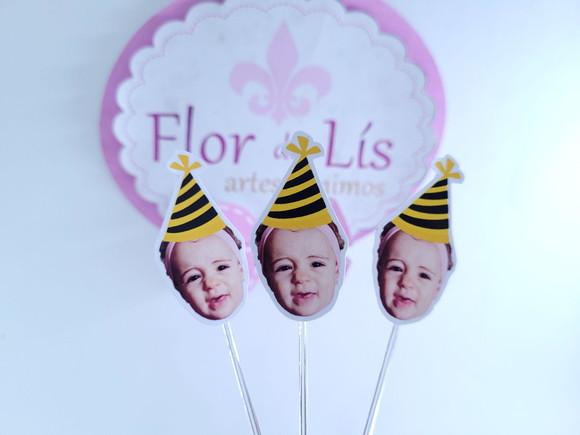 Topper de Doces Rostinho Abelhinha com Foto e Chapeuzinho