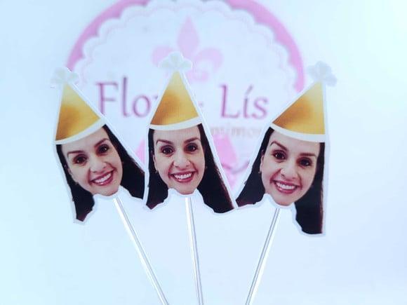 Topper de Doces Rostinho Adulto com Foto Bege e Dourado