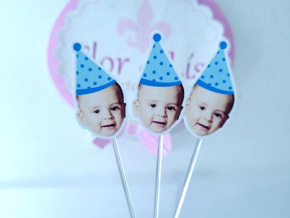 Topper de Doces Rostinho do Bebê com Foto Azul