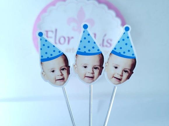 Topper de Doces Rostinho do Bebê com Foto Azul