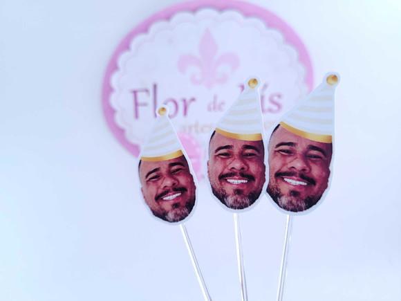Topper de Doces Rostinho com Foto Bege e Dourado