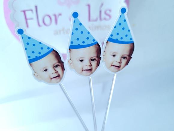 Topper de Doces Rostinho do Bebê com Foto Azul