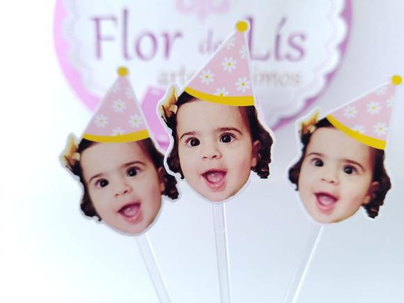 Topper de Doces Rostinho Margaridas com Foto e Chapeuzinho