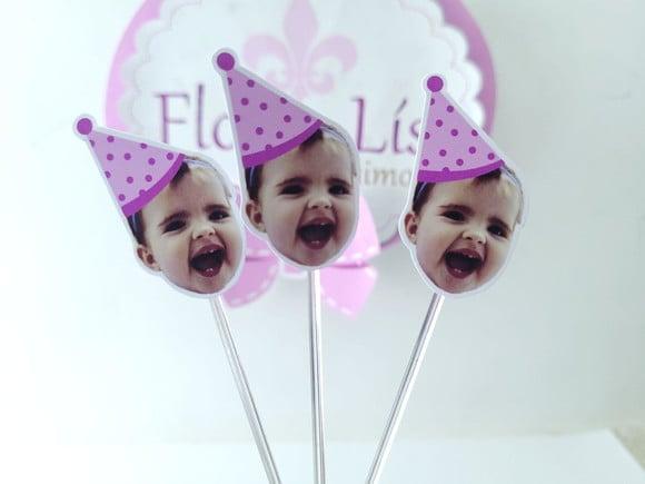 Topper de Doces Rosto do Bebê com Foto e Chapéu