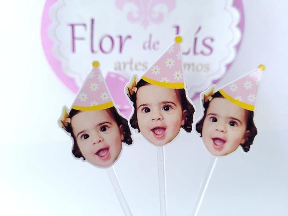 Topper de Doces Rostinho Margaridas com Foto e Chapeuzinho