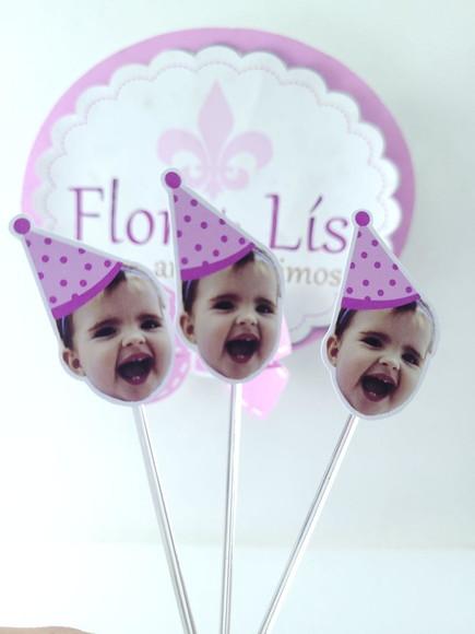 Topper de Doces Rosto do Bebê com Foto e Chapéu