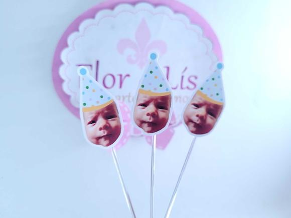 Topper de Docinho Festa das Cores com Foto e Chapeuzinho