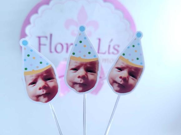 Topper de Docinho Festa das Cores com Foto e Chapeuzinho