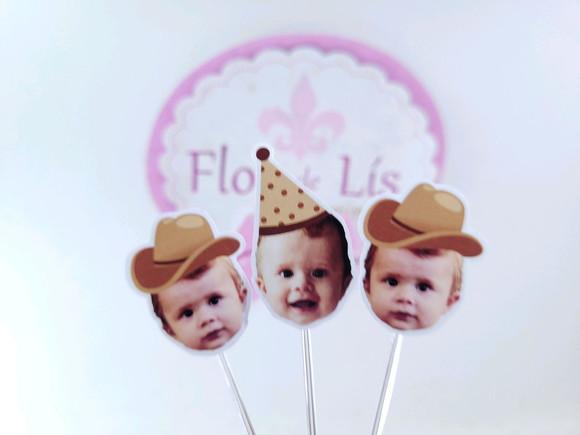 Topper de Docinho Rostinho Boiadeiro Cowboy com Foto