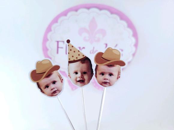 Topper de Docinho Rostinho Boiadeiro Cowboy com Foto