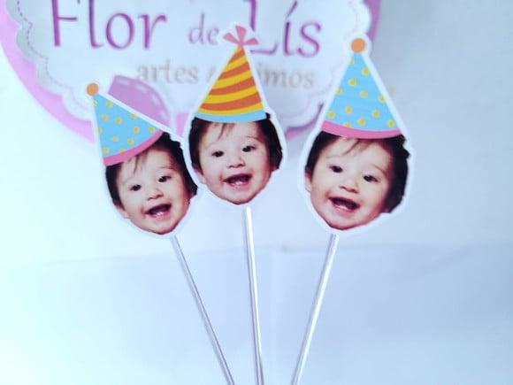 Topper de Docinho Rostinho do Bebê com Foto Carnaval Cores