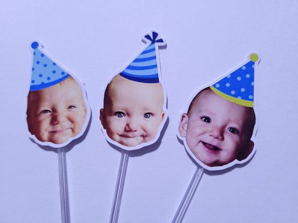 Topper de Docinho Rostinho do Bebê com Foto e Chapeuzinho