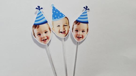 Topper de Docinho Rostinho do Bebê com Foto e Chapeuzinho