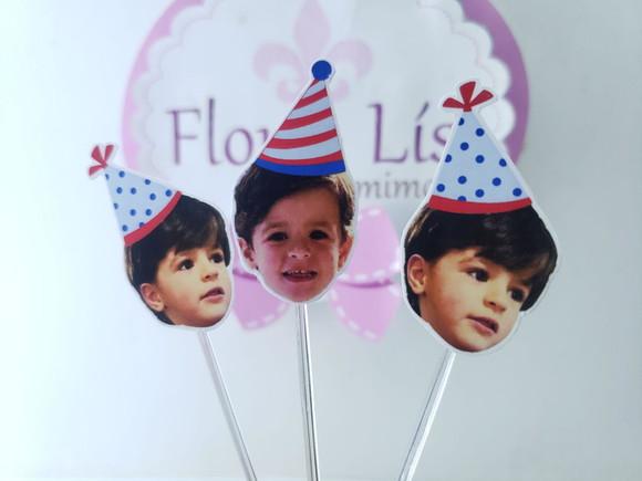 Topper de Docinho Rostinho do Bebê com Foto e Chapeuzinho