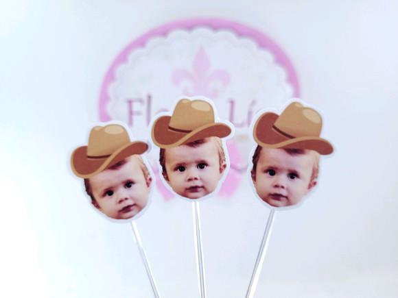 Topper de Docinho Rostinho Fazendinha Cowboy com Foto