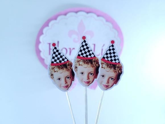 Topper de Docinho Rostinho Festa Carros com Foto Chapeuzinho