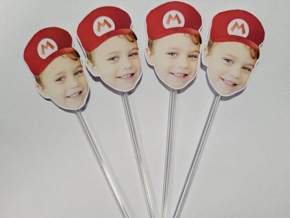 Topper de Docinho Rostinho Mario Bros com Foto e Chapeuzinho