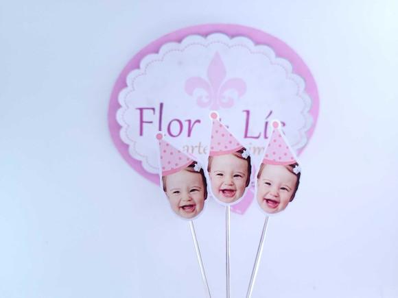 Topper de Docinho Rostinho Rosa com Foto e Chapeuzinho
