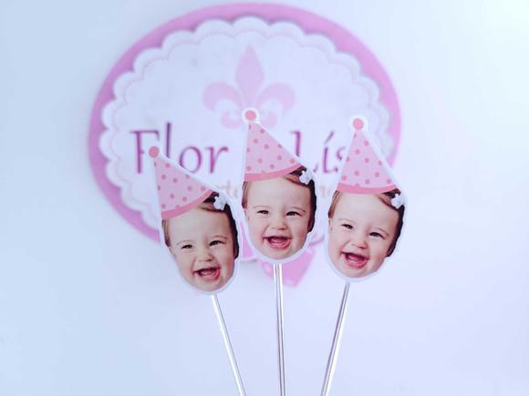 Topper de Docinho Rostinho Rosa com Foto e Chapeuzinho