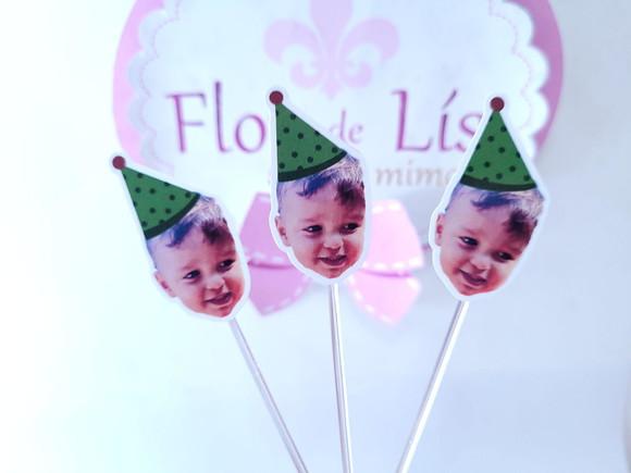 Topper de Docinho Rosto do Bebê com Foto Echapeuzinho Verde