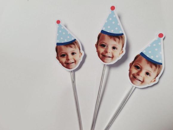 Topper para Docinho Rostinho do Bebê com Foto e Chapeuzinho