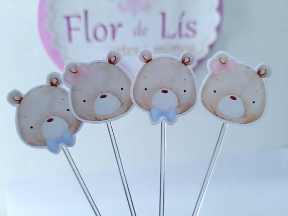 Toppers de Docinho Ursinho e Ursinha Aquarela Chá Revelação