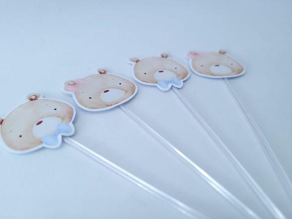 Toppers de Docinho Ursinho e Ursinha Aquarela Chá Revelação