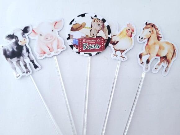 Toppers de Docinhos Animais Aquarelas Fazendinha