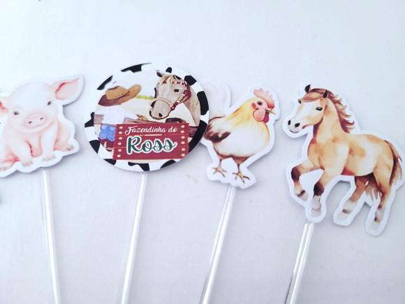 Toppers de Docinhos Animais Aquarelas Fazendinha